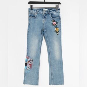 🦋 Maje Paris Embroidered Butterfly Cropped Bootcut Kick Flare Jeans 36 | US 4